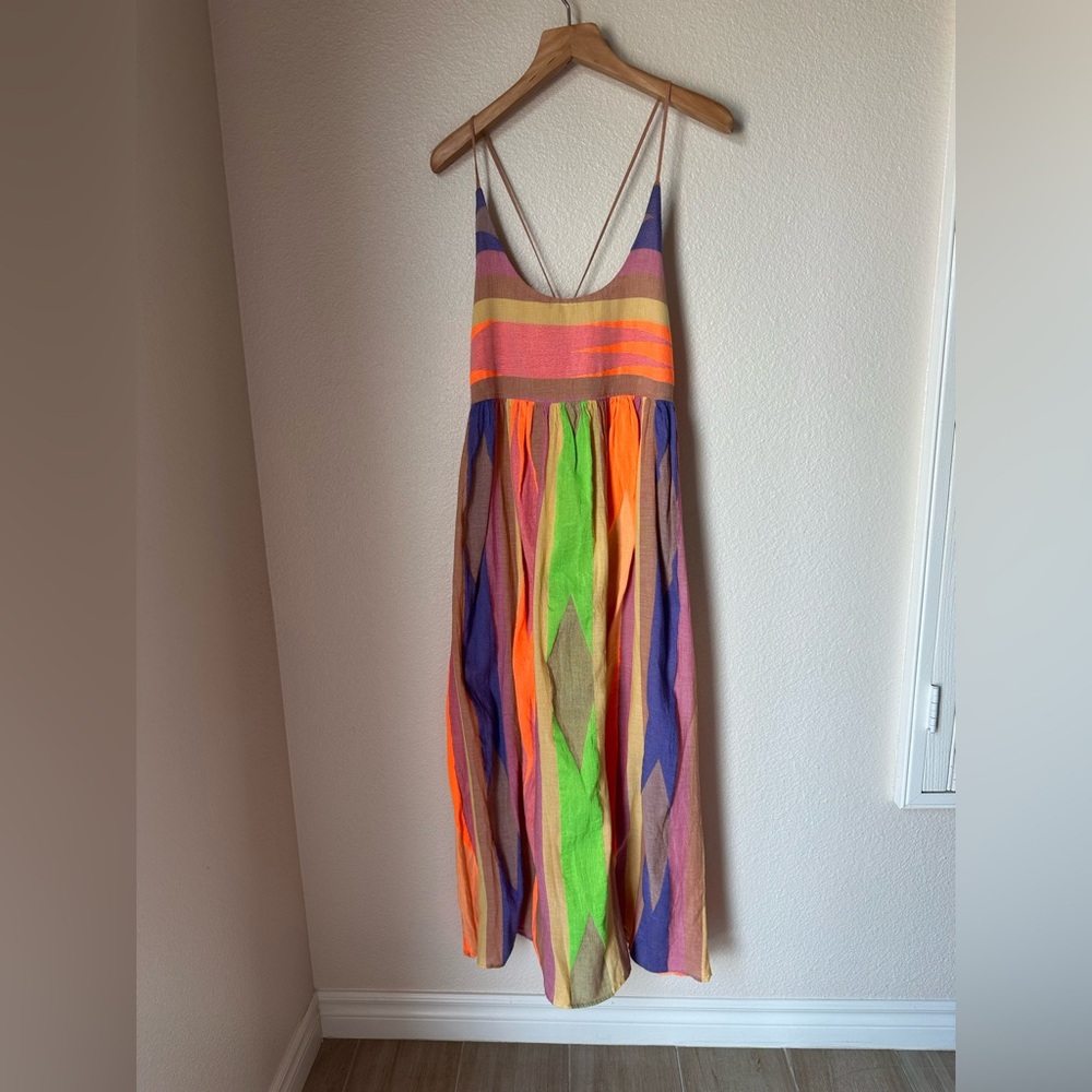 Devotion Twins RED IASPIS Dress Boho Cotton-blend Midi Striped Colorful Womens S - Picture 11 of 11